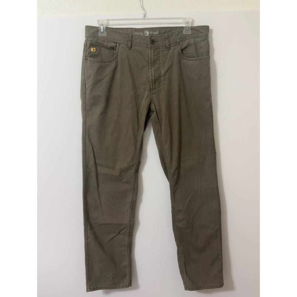Duck Head Canvas Pants Mens 36x32 Olive Green Straight Leg Workwear Stretch